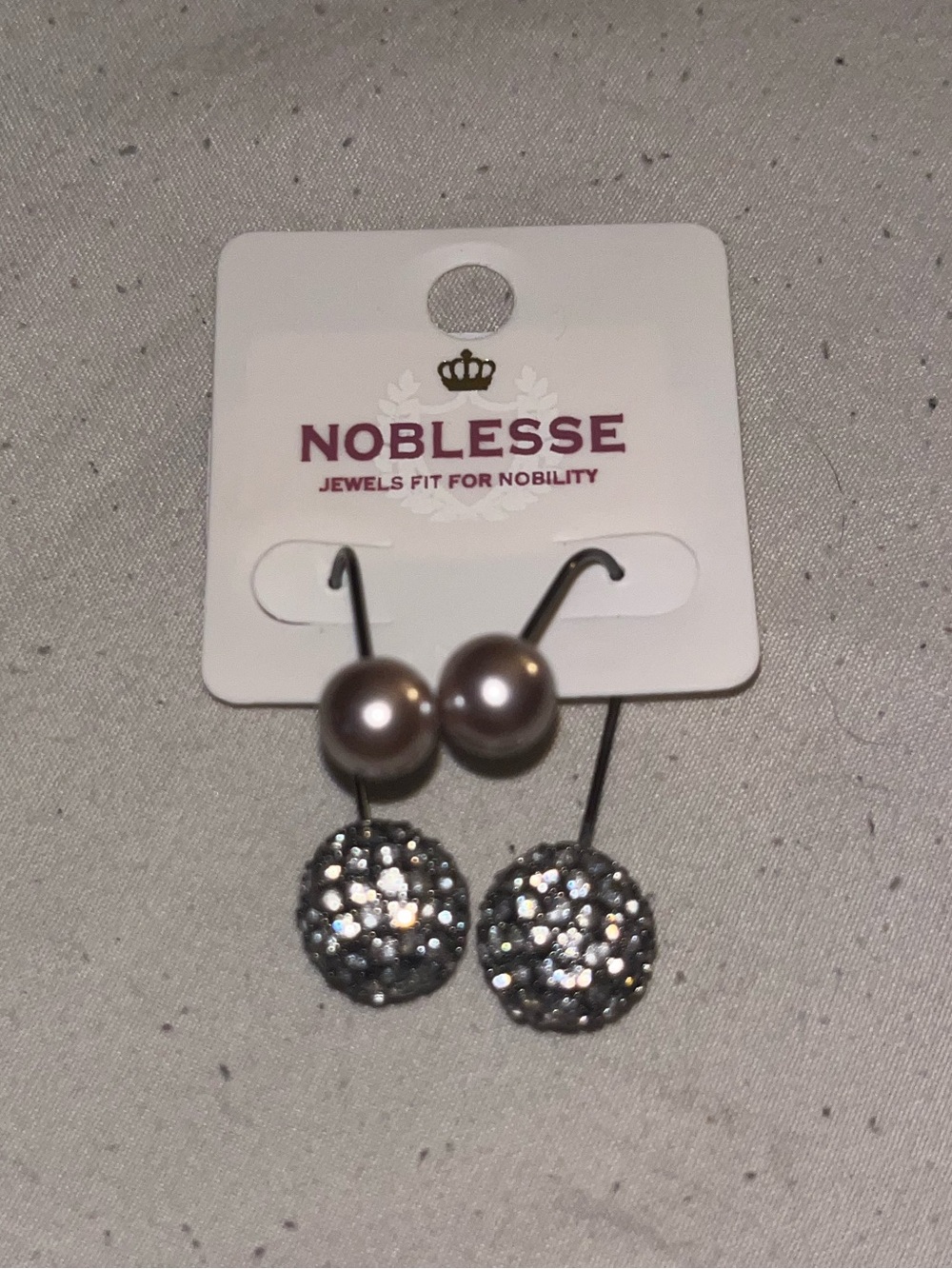 Noblesse Silver-Tone Pearl & Crystal Drop Disco Ball Stunning Earrings
